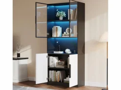 Hot Vitrina 4 puertas - 160 x 30 x 200 cm - LEDs - Tablero de partículas y cristal - Vitrina
