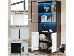 Hot Vitrina 4 puertas - 160 x 30 x 200 cm - LEDs - Tablero de partículas y cristal - Vitrina