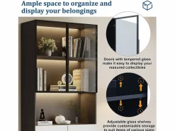Hot Vitrina 4 puertas - 160 x 30 x 200 cm - LEDs - Tablero de partículas y cristal - Vitrina