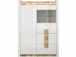 Clearance Vitrina 2 puertas 2 cajones con LED Helios Blanco lacado y Madera Vitrina Para Vajilla