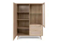 Clearance Vitrina 2 puertas 2 cajones 101,5 cm - Impresión efecto ratán Vitrina Para Vajilla