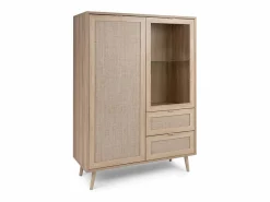 Clearance Vitrina 2 puertas 2 cajones 101,5 cm - Impresión efecto ratán Vitrina Para Vajilla