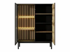 Vente-unique Vitrina 3 puertas con LEDs - Natural y negro - LABENIA