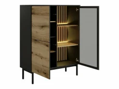 Vente-unique Vitrina 3 puertas con LEDs - Natural y negro - LABENIA