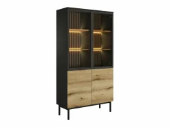 Best Vitrina 4 puertas con LEDs - Natural y negro - LABENIA Vitrina