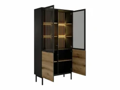 Best Vitrina 4 puertas con LEDs - Natural y negro - LABENIA Vitrina