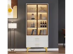 Online Vitrina 2 puertas de cristal - LED - 70 x 35 x 150 cm - Tablero de partículas - Vitrina