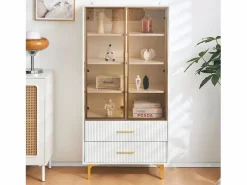 Online Vitrina 2 puertas de cristal - LED - 70 x 35 x 150 cm - Tablero de partículas - Vitrina