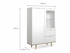 Online Calicosy Vitrina 2 puertas y 2 cajones - Al. 140 cm - Copenhague Blanco