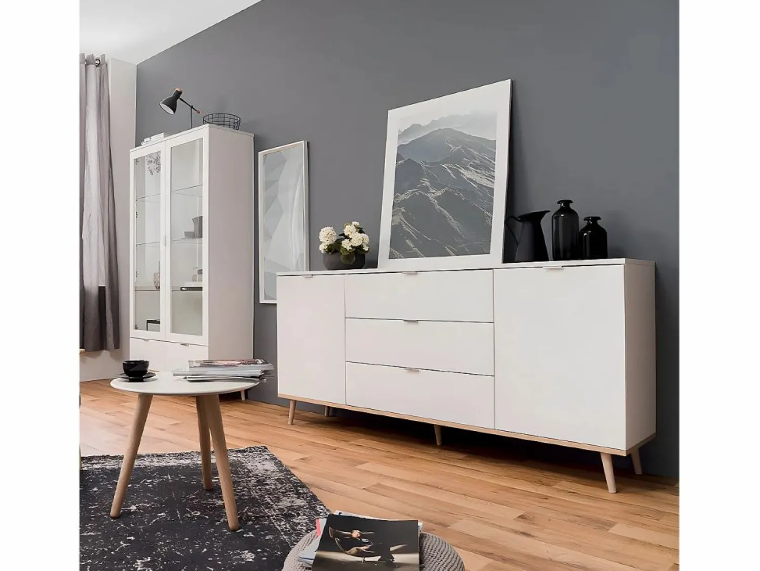 Online Calicosy Vitrina 2 puertas y 2 cajones - Al. 140 cm - Copenhague Blanco