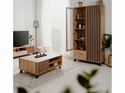 Discount Calicosy Vitrina 2 Puertas y 2 Cajones Decoración Roble L92 cm - Lublin Marru00f3n