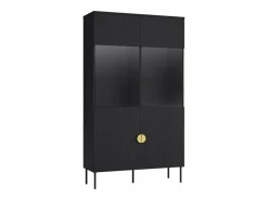 Sale Vitrina 2 puertas y 4 estantes con luces LED - y dorado - NATANIEL Vitrina