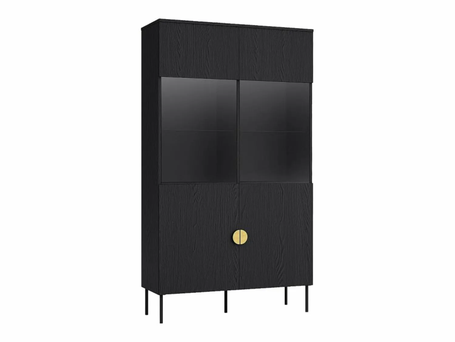 Sale Vitrina 2 puertas y 4 estantes con luces LED - y dorado - NATANIEL Vitrina