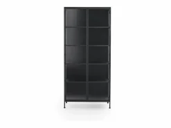 Outlet Vitrina alta puertas y laterales de cristal estructura metal negra Negro
