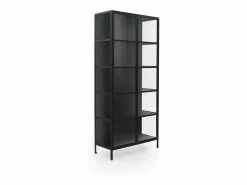 Outlet Vitrina alta puertas y laterales de cristal estructura metal negra Negro