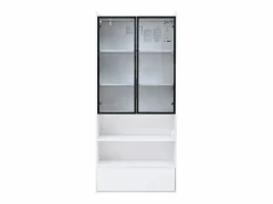 Hauss Spole Vitrina alta 80x34x180 cm blanca con cajón, puertas de cristal e iluminación LED