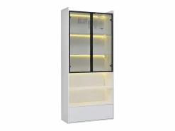 Hauss Spole Vitrina alta 80x34x180 cm blanca con cajón, puertas de cristal e iluminación LED