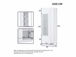 ModernLuxe Vitrina alto brillo 60×40×180 cm - con iluminación LED - 1 puerta -