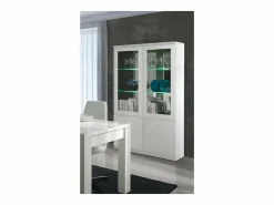 Meublorama Vitrina aparador FABIO - Brillante con LED - Estilo Diseño - 110 x 190 x 40 cm Blanco