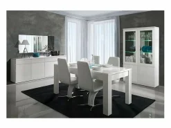 Meublorama Vitrina aparador FABIO - Brillante con LED - Estilo Diseño - 110 x 190 x 40 cm Blanco