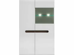 Clearance Vitrina baja 2 puertas con LED Darrel lacado y Madera Vitrina Para Vajilla