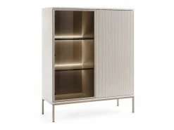 Vitrina baja moderna con frente acanalado, 104×126×39 cm, Cachemira / Oro