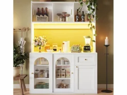 Discount Vitrina blanca - Mueble de comedor con 5 puertas y 1 cajón - estantes regulables y luces LED Vitrina