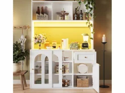 Discount Vitrina blanca - Mueble de comedor con 5 puertas y 1 cajón - estantes regulables y luces LED Vitrina