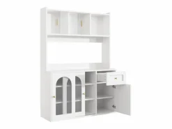 Discount Vitrina blanca - Mueble de comedor con 5 puertas y 1 cajón - estantes regulables y luces LED Vitrina