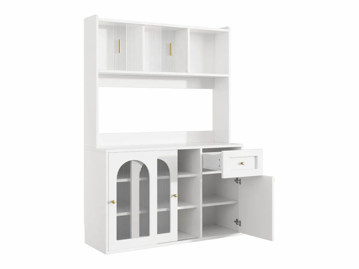Discount Vitrina blanca - Mueble de comedor con 5 puertas y 1 cajón - estantes regulables y luces LED Vitrina
