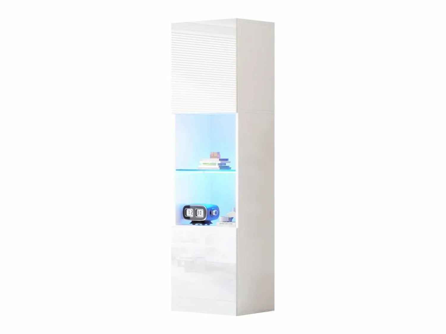 Discount Vitrina blanca - Vitrina con 2 puertas y luces LED - almacenaje abierto - para salón y dormitorio Vitrina