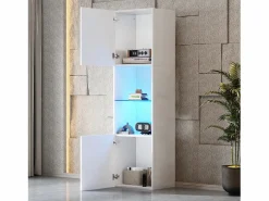 Hauss Spole Vitrina blanca alto brillo con 2 puertas y 1 estante de cristal, LED incluido - 45x35x160cm