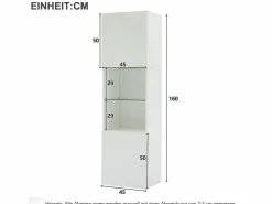 Hauss Spole Vitrina blanca alto brillo con 2 puertas y 1 estante de cristal, LED incluido - 45x35x160cm