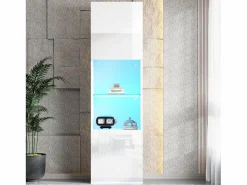 Hauss Spole Vitrina blanca alto brillo con 2 puertas y 1 estante de cristal, LED incluido - 45x35x160cm
