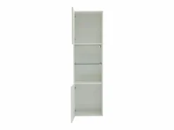 Hauss Spole Vitrina blanca alto brillo con 2 puertas y 1 estante de cristal, LED incluido - 45x35x160cm