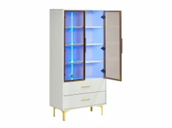 Vitrina blanca con 2 puertas de cristal marrón y 2 cajones, LED incluido - 70x35x150cm Vitrina