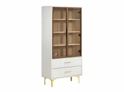 Vitrina blanca con 2 puertas de cristal marrón y 2 cajones, LED incluido - 70x35x150cm Vitrina