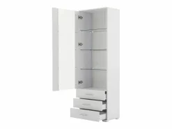 Clearance Vitrina blanca con iluminación LED, 60x35x180 cm, 3 cajones, estilo moderno, para salón y oficina Vitrina