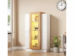Hauss Spole Vitrina blanca 74x40x120cm con 3 puertas, 1 de ellas acrílica, estantes de cristal, LED incluido Blanco