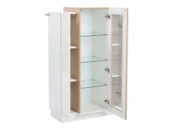 Hauss Spole Vitrina blanca 74x40x120cm con 3 puertas, 1 de ellas acrílica, estantes de cristal, LED incluido Blanco