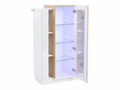 Hauss Spole Vitrina blanca 74x40x120cm con 3 puertas, 1 de ellas acrílica, estantes de cristal, LED incluido Blanco