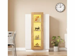 Sale Merax Vitrina brillante - 74 x 40 x 120 cm - con 3 puertas + LEDs + estantes de almacenamiento - Aglomerado + cristal templado - Blanco
