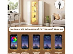Sale Merax Vitrina brillante - 74 x 40 x 120 cm - con 3 puertas + LEDs + estantes de almacenamiento - Aglomerado + cristal templado - Blanco