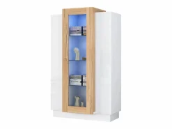 Sale Merax Vitrina brillante - 74 x 40 x 120 cm - con 3 puertas + LEDs + estantes de almacenamiento - Aglomerado + cristal templado - Blanco
