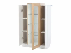 Sale Merax Vitrina brillante - 74 x 40 x 120 cm - con 3 puertas + LEDs + estantes de almacenamiento - Aglomerado + cristal templado - Blanco