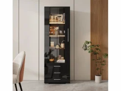 Outlet Vitrina brillante - con LED - 3 cajones y estantes - 60x35x180 cm - MDF - Vitrina