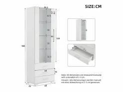 Sale ModernLuxe Vitrina brillante - con LED - 3 cajones y estantes - 60x35x180 cm - MDF - Blanco
