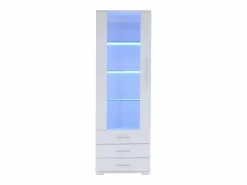 Sale ModernLuxe Vitrina brillante - con LED - 3 cajones y estantes - 60x35x180 cm - MDF - Blanco