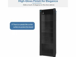 Clearance Merax Vitrina brillante con LED - 55 x 38 x 166 cm - 3 estantes de cristal - armarios altos de almacenaje - aglomerado - Negro