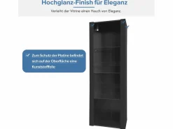 Clearance Merax Vitrina brillante con LED - 55 x 38 x 166 cm - 3 estantes de cristal - armarios altos de almacenaje - aglomerado - Negro